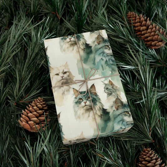 Maine Coon Cats Watercolor Gift Wrapping Paper - Perfect for Cat Lovers & Maine Coon Owners