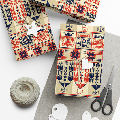 Traditional Tatreez Embroidery Wrapping Paper - Eco-Friendly Celebration of Palestinian Craft