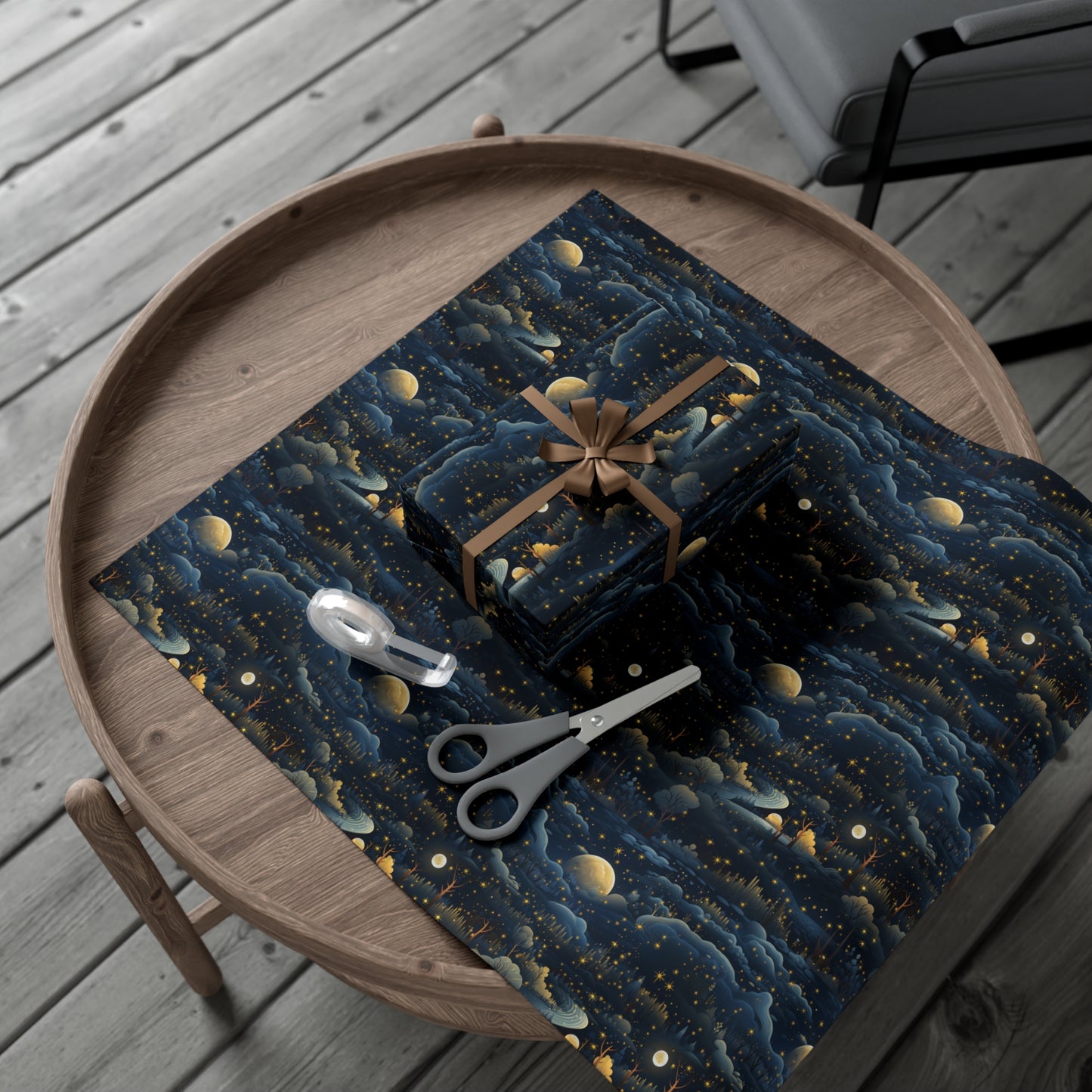 Mystical Moon & Stars Landscape Wrapping Paper - Celestial Design on Premium Paper