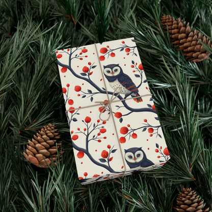 Elegant Owl & Spring Blossoms Gift Wrap | Artistic Nature-Inspired Recycled Wrapping Paper