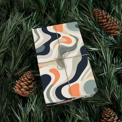 Modern Marble-Look Wrapping Paper | Cool Tones, Abstract Artistic Flow | USA Made, Recycled Material