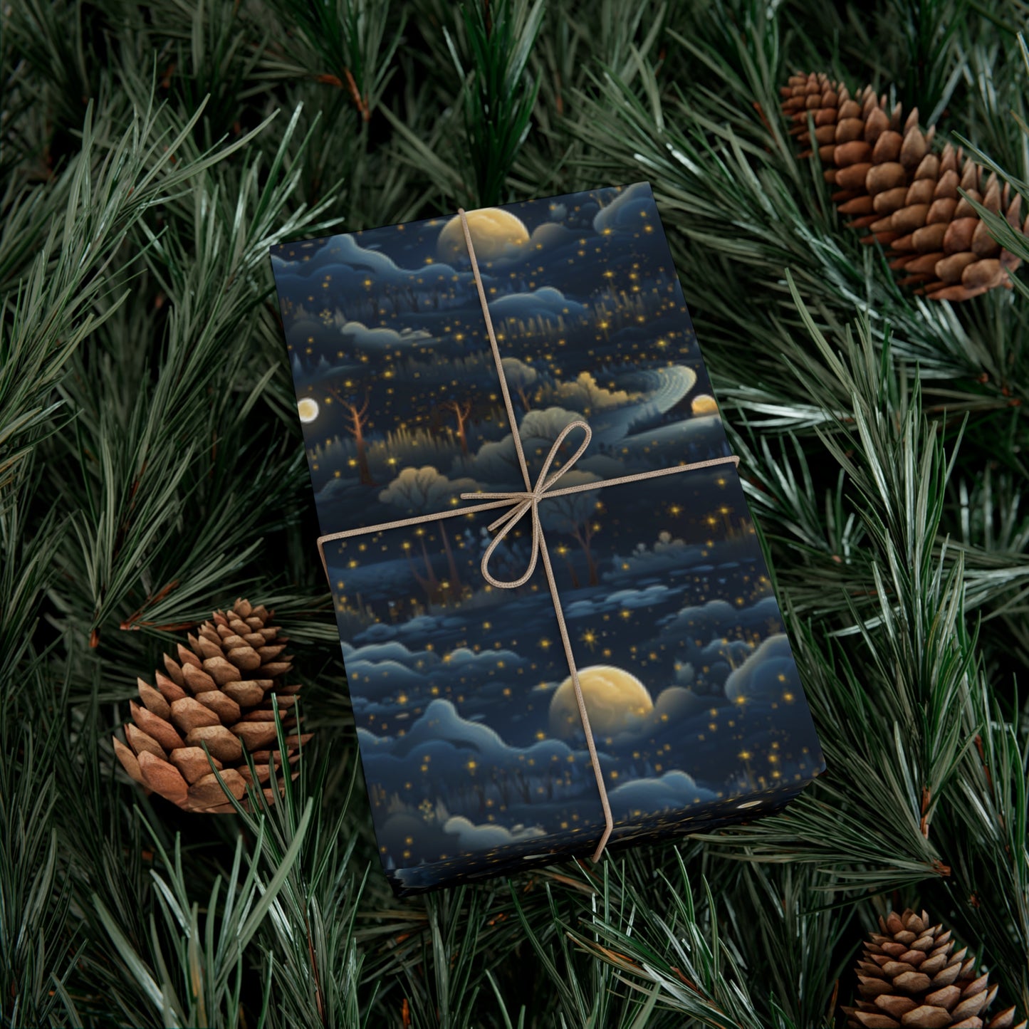 Mystical Moon & Stars Landscape Wrapping Paper - Celestial Design on Premium Paper