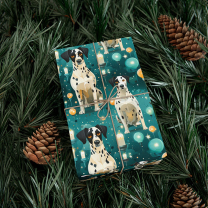 Dalmatian Party Wrapping Paper, Whimsical Dog Design with Light Bulbs & Candles, Recycled Paper