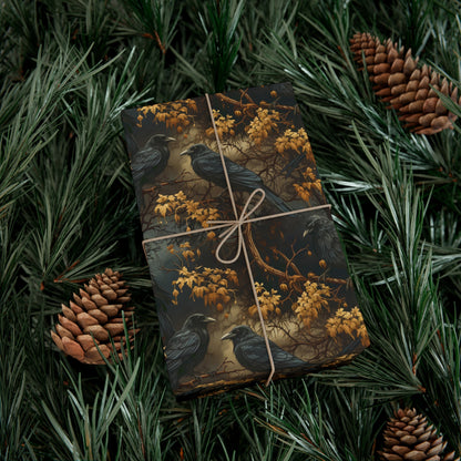 Gothic Ravens in Mysterious Woods - Elegant Halloween Gift Wrapping Paper