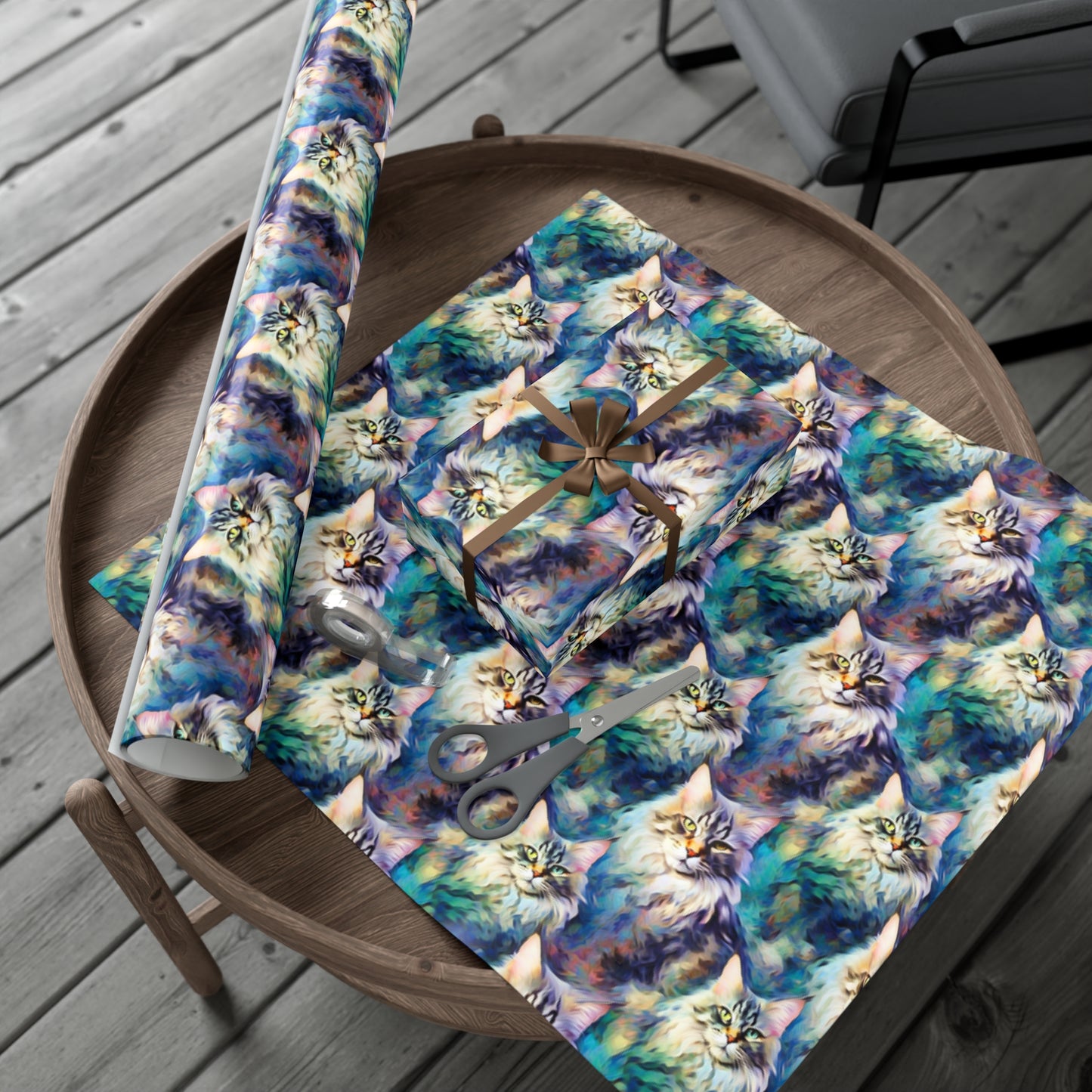 Impressionist Maine Coon Cat Wrapping Paper - Artistic Feline Elegance on Eco-Friendly Paper