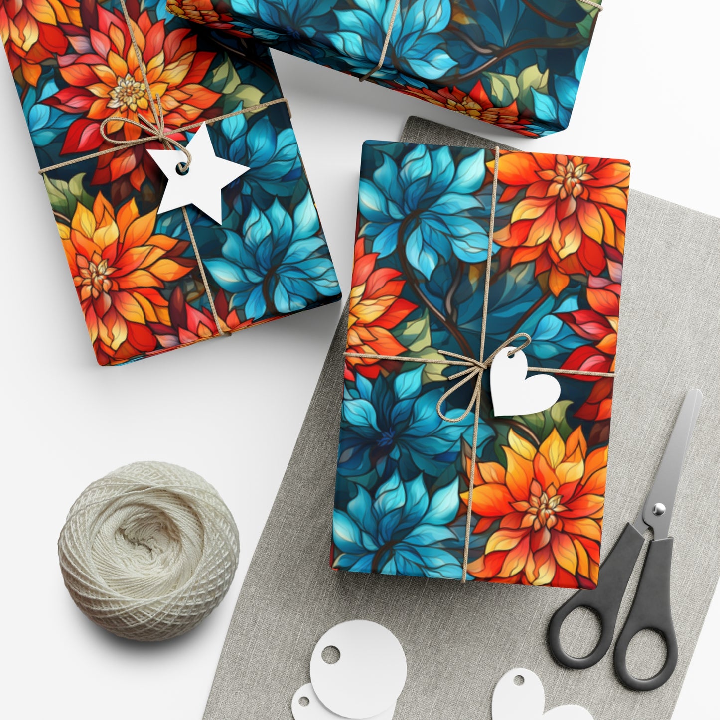 Stained Glass Style Floral Wrapping Paper - Vibrant Summer Bloom Gift Wrap