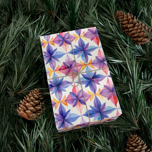 Geometric Watercolor Floral Wrapping Paper, Eco-Friendly Spanish Tile Design, USA-Made