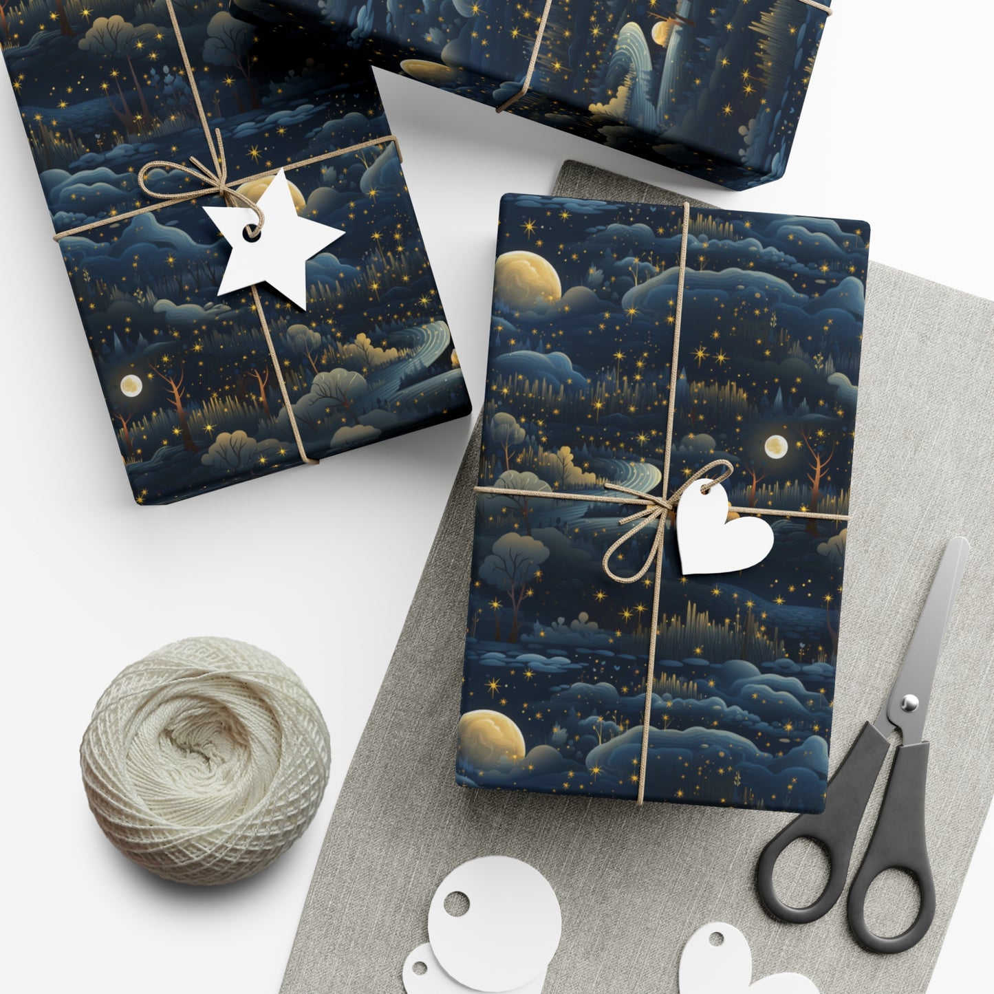 Mystical Moon & Stars Landscape Wrapping Paper - Celestial Design on Premium Paper