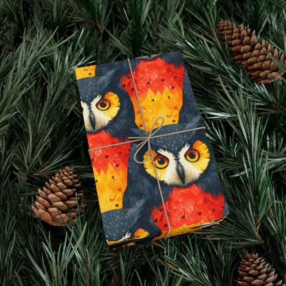 Vibrant Fiery Owls Gift Wrap - Stunning Watercolor Illustration Pattern, Recycled Wrapping Paper