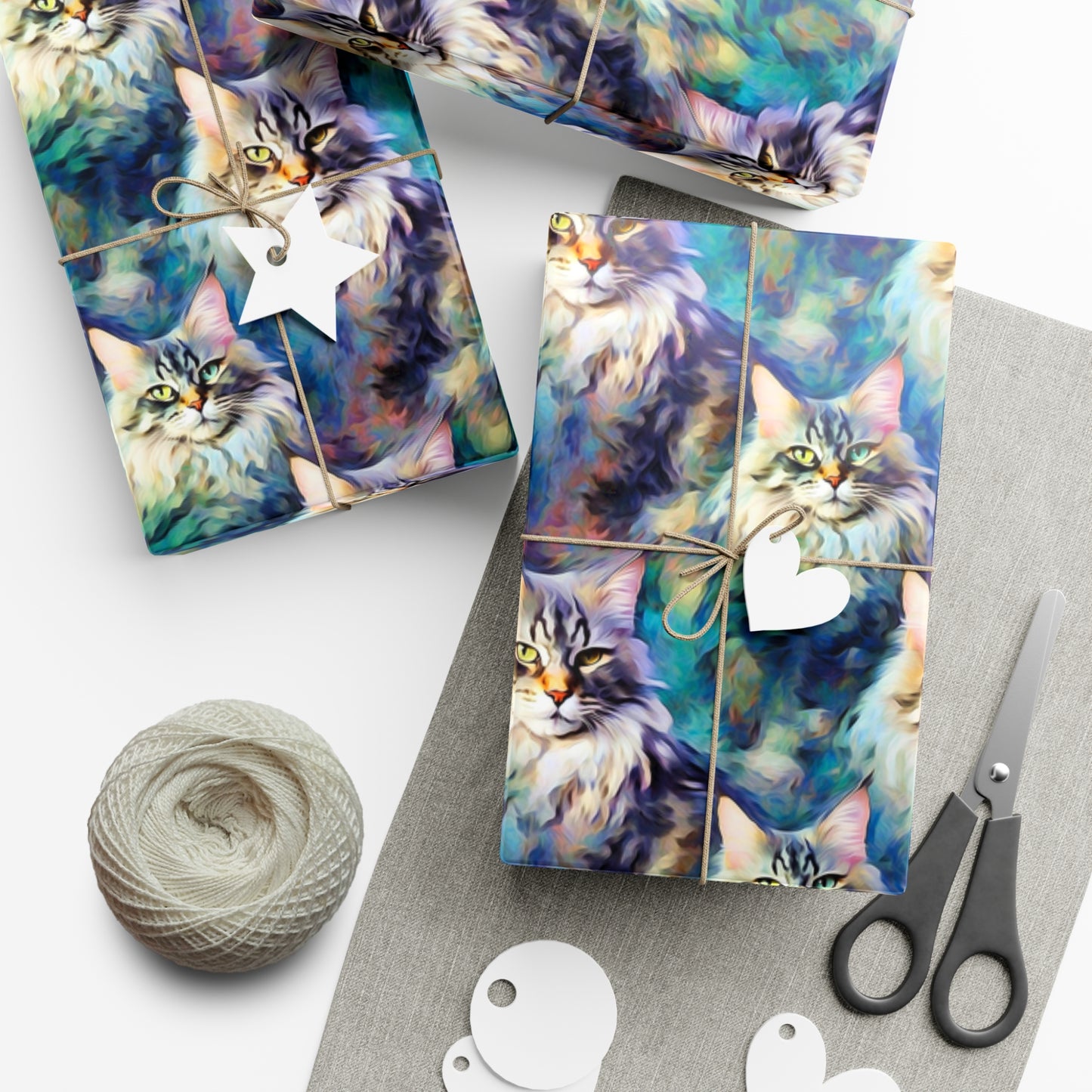 Impressionist Maine Coon Cat Wrapping Paper - Artistic Feline Elegance on Eco-Friendly Paper