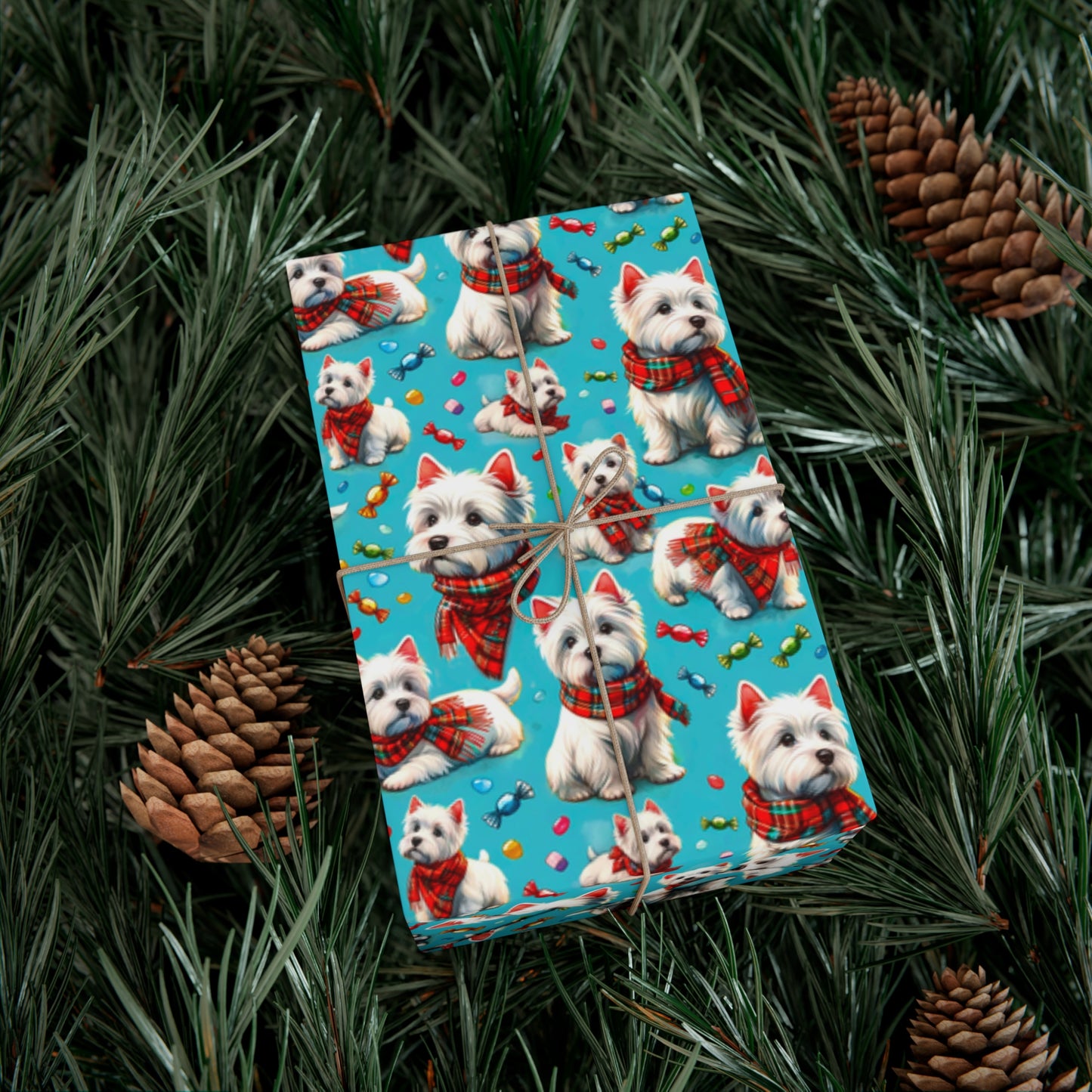 Seamus the Westie & Candy Pattern, Recycled Holiday Paper