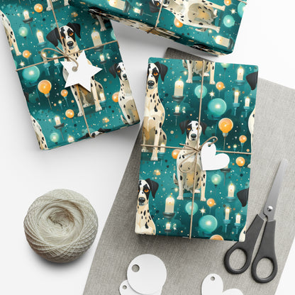 Dalmatian Party Wrapping Paper, Whimsical Dog Design with Light Bulbs & Candles, Recycled Paper