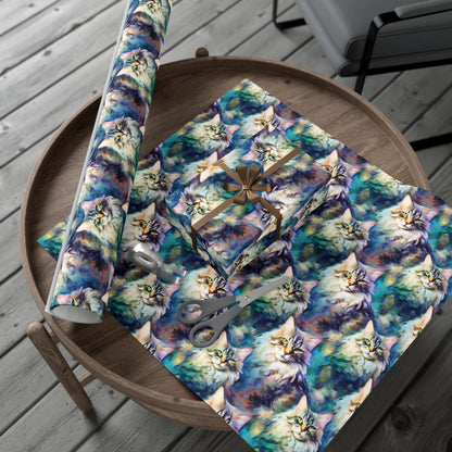 Impressionist Maine Coon Cat Wrapping Paper - Artistic Feline Elegance on Eco-Friendly Paper