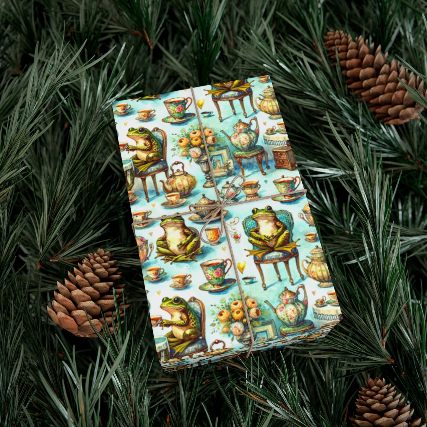 Tea Party Frog Wrapping Paper | Illustrated Recycled Gift Wrap