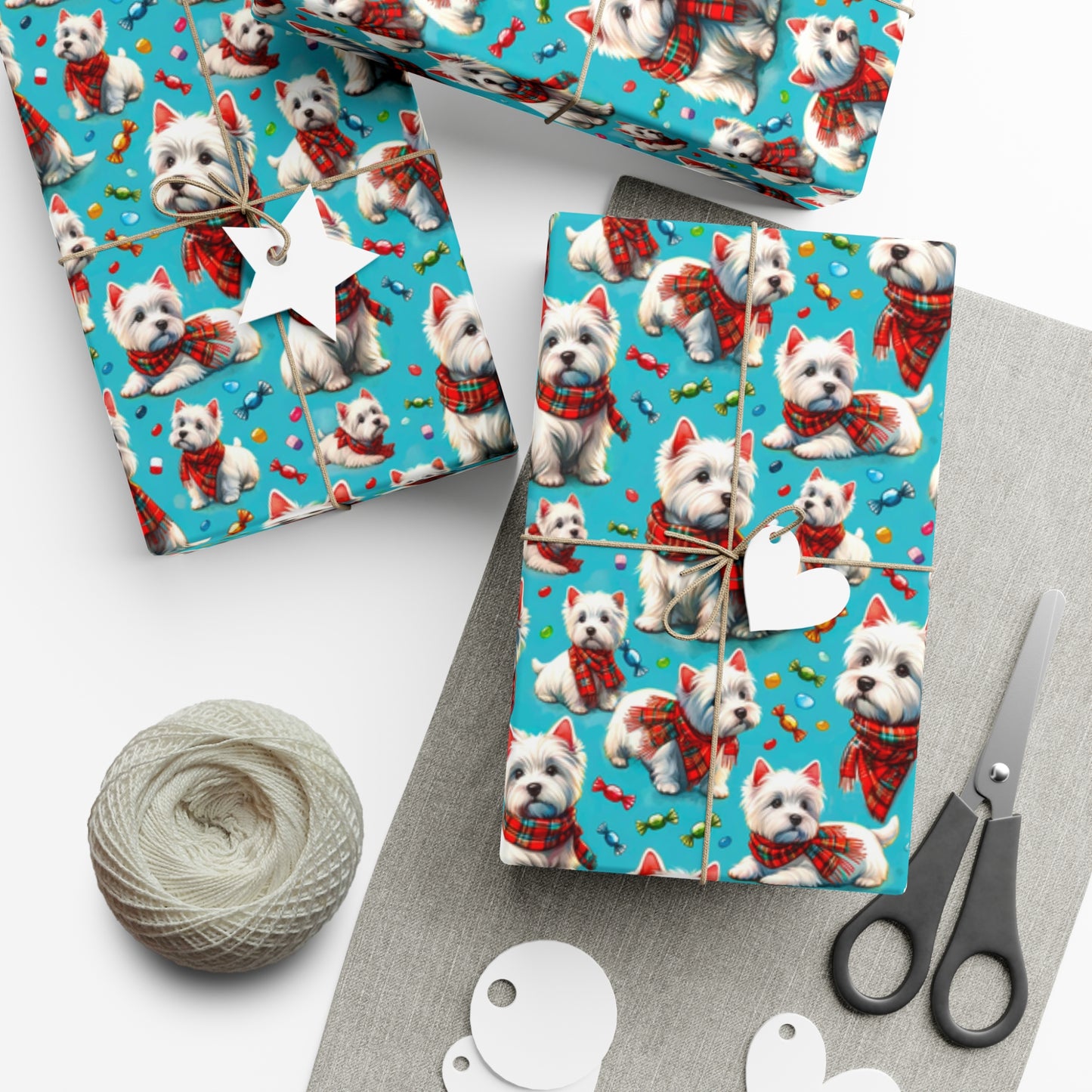 Seamus the Westie & Candy Pattern, Recycled Holiday Paper