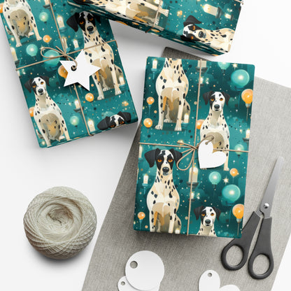 Dalmatian Party Wrapping Paper, Whimsical Dog Design with Light Bulbs & Candles, Recycled Paper