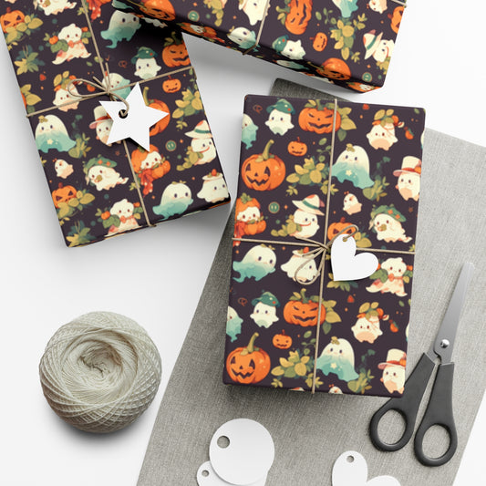 Ghosts & Pumpkins Halloween Wrapping Paper - Spook-tacular for Kids' Halloween on Premium Recycled Paper