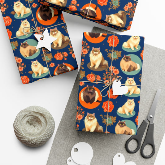 Vintage-Style Persian Cat Wrapping Paper - Eco-Friendly Paper