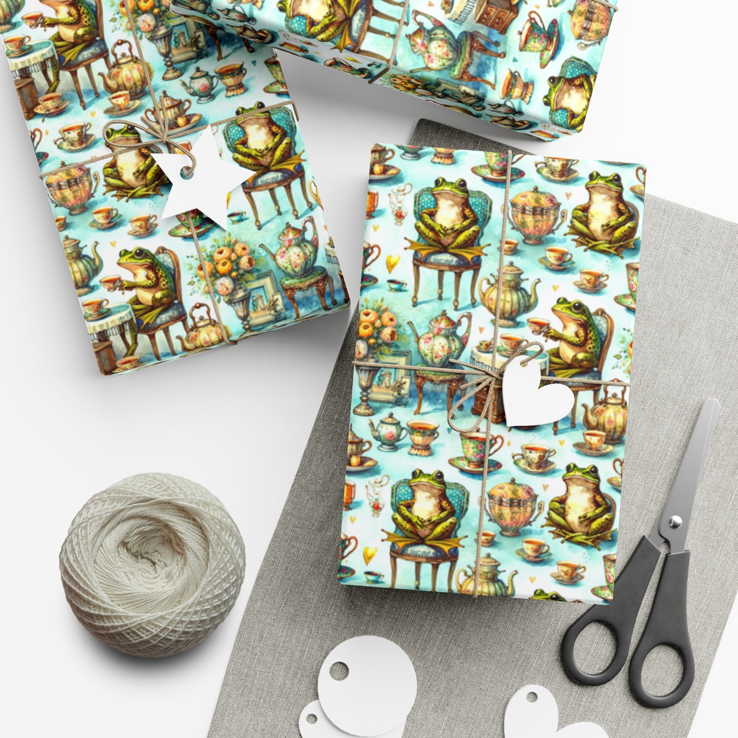 Tea Party Frog Wrapping Paper | Illustrated Recycled Gift Wrap