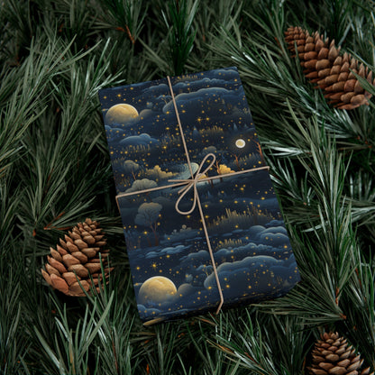 Mystical Moon & Stars Landscape Wrapping Paper - Celestial Design on Premium Paper