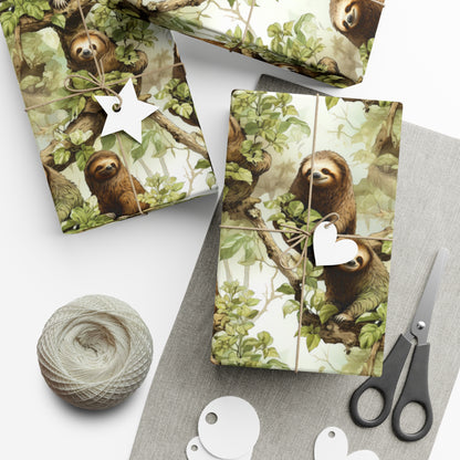 Sloths in the Jungle Wrapping Paper - Illustrated Sloths in Trees Design, Recycled Gift Wrap