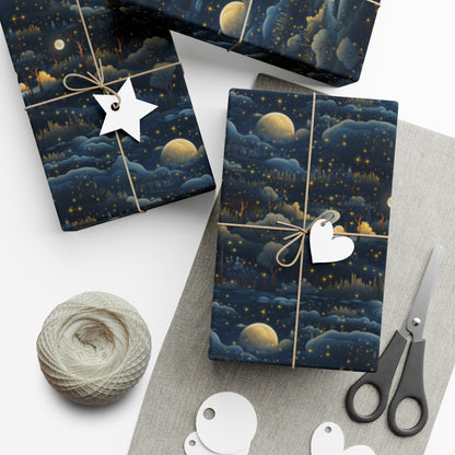 Mystical Moon & Stars Landscape Wrapping Paper - Celestial Design on Premium Paper