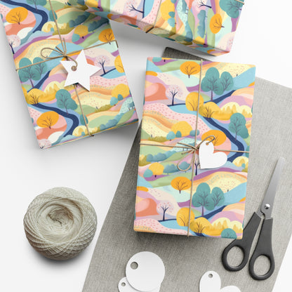 Eco-Friendly Queer Utopia Pastel Landscape Wrapping Paper | Serene Gift Wrap