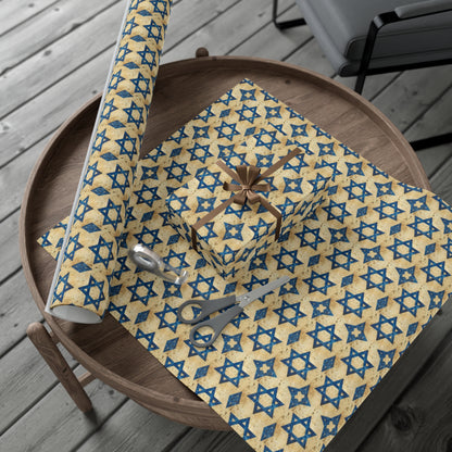 Vintage Blue Star of David Wrapping Paper - Bar Mitzvah, Hanukkah, Purim Gift Wrap