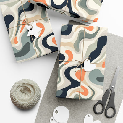 Modern Marble-Look Wrapping Paper | Cool Tones, Abstract Artistic Flow | USA Made, Recycled Material