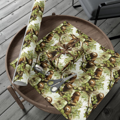 Sloths in the Jungle Wrapping Paper - Illustrated Sloths in Trees Design, Recycled Gift Wrap