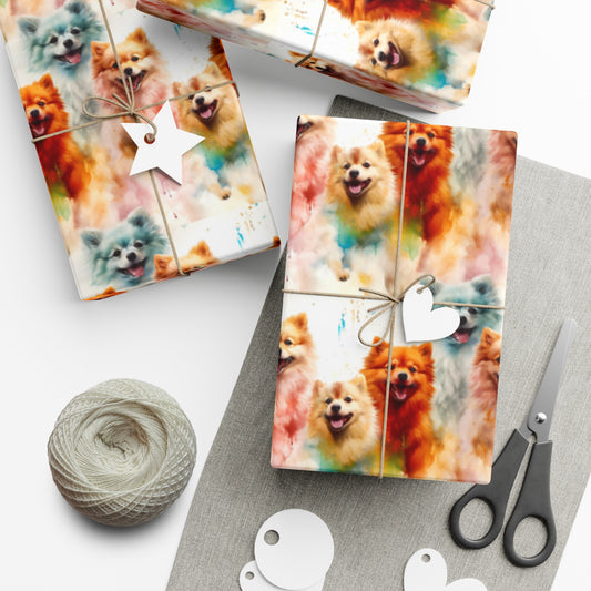 Vibrant Watercolor Pomeranians - Eco-Friendly Gift Wrapping Paper