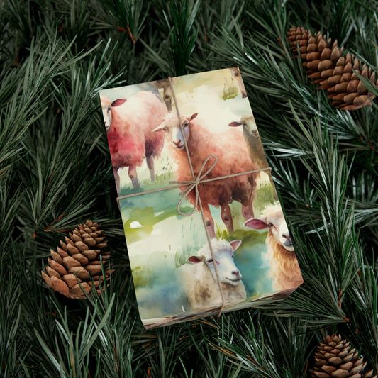 Watercolor Sheep Wrapping Paper | Vibrant Pastel Gift Wrap | Realistic Sheep Art Print | Elegant Birthday & Baby Shower Decor