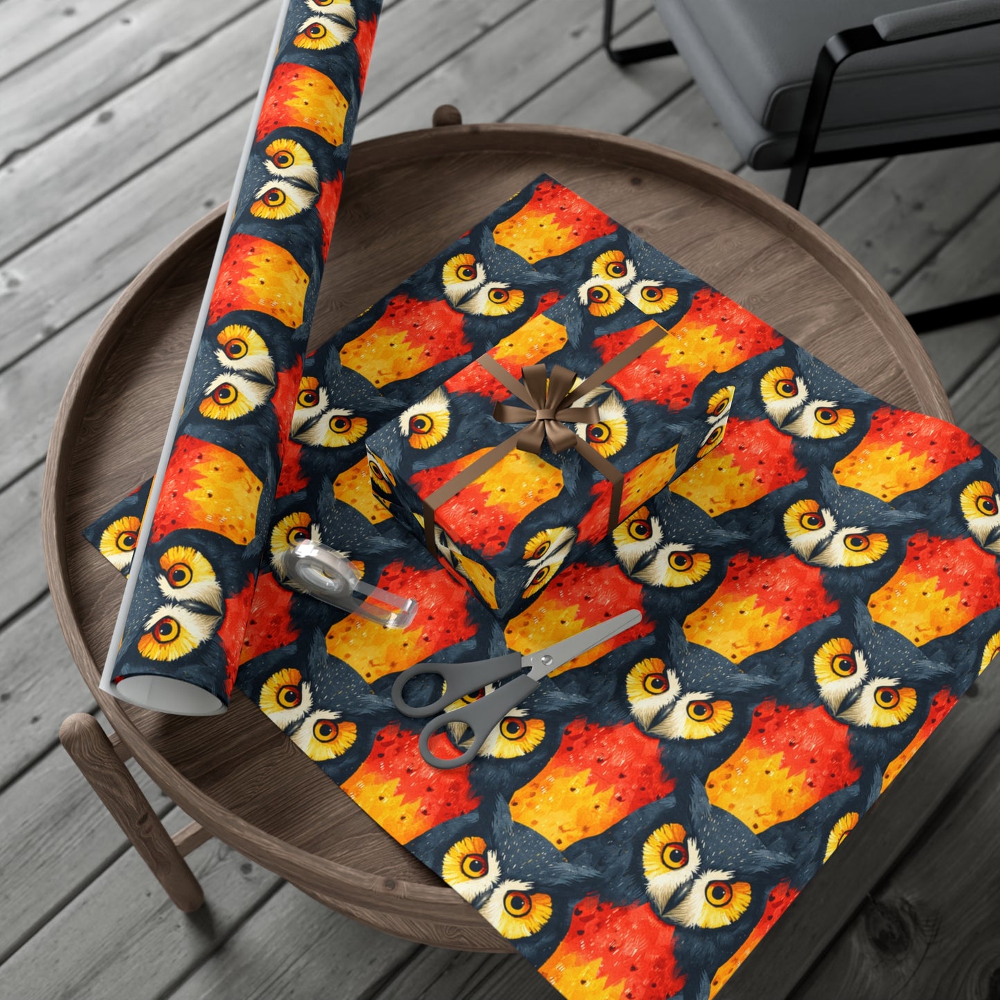 Vibrant Fiery Owls Gift Wrap - Stunning Watercolor Illustration Pattern, Recycled Wrapping Paper