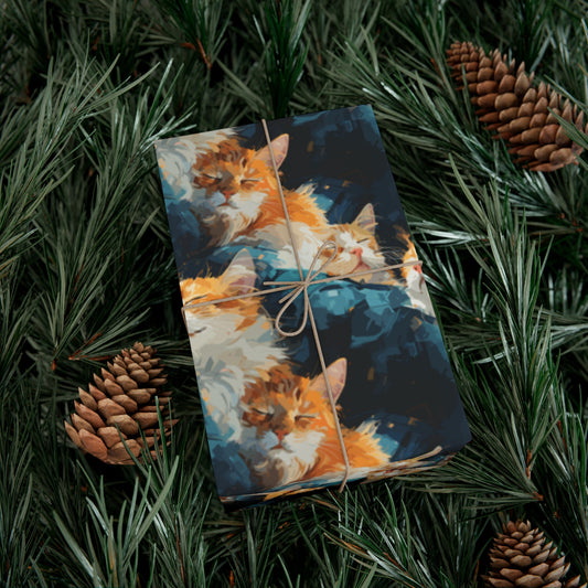 Vibrant Sleeping Kitties Wrapping Paper - Orange & Blue Tabby, Cat Lovers' Dream Gift Wrap